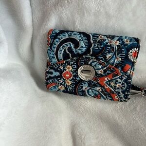 Vera Bradley Navy and Coral Paisley Quilted Wristlet